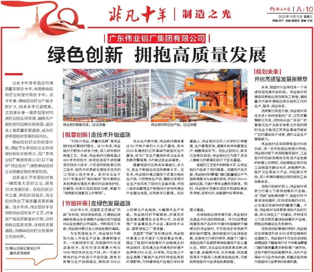 尊龙官方网站首页铝材：绿色立异，，，，，，拥抱高质量生长 | 佛山日报专题报道